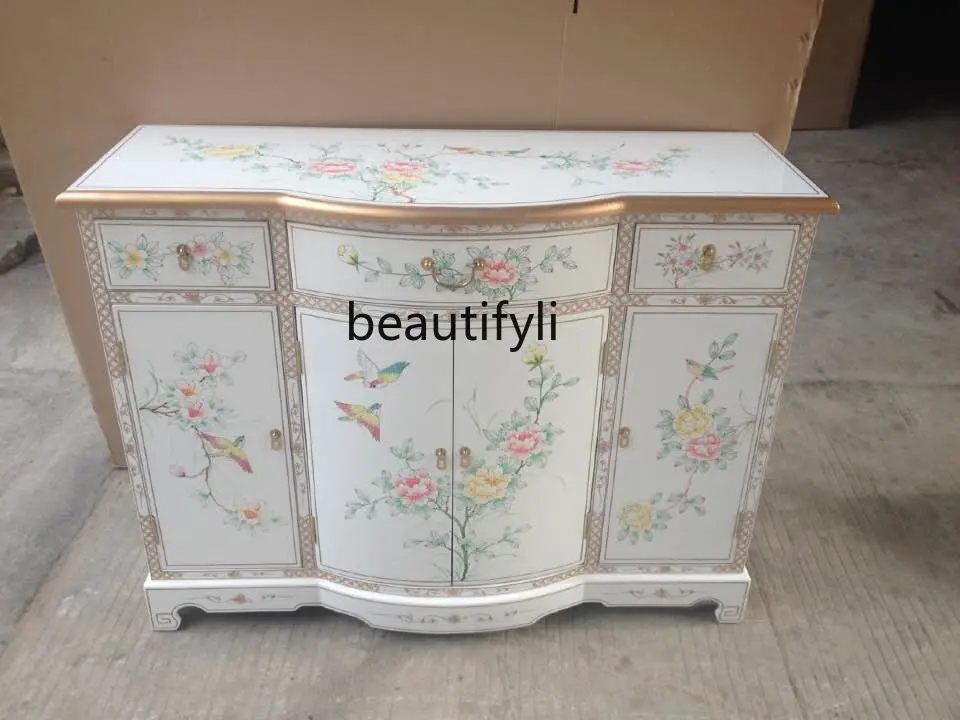 

Three buckets and four doors, porch cabinet painted furniture, door decoration, bright light, cabinet