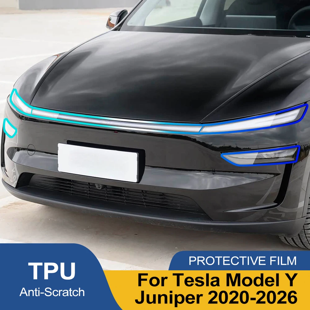For Tesla Model Y 2020-2026 Smoke Black High-Gloss Pre-Cut TPU Headlight Protective Film PPF Anti-Scratch Vinyl Wrap Cover Kit