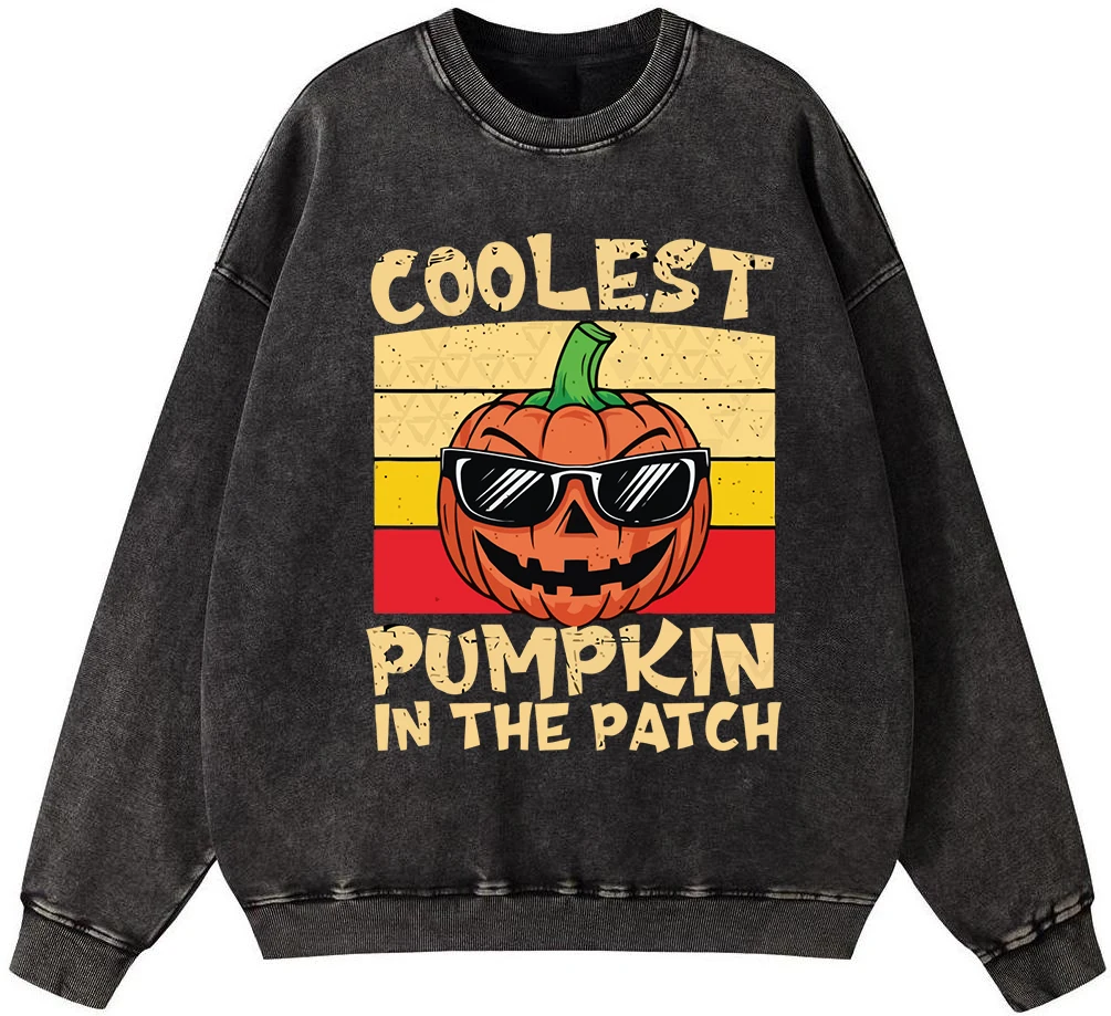 

Coolest Pumpkin In The Patch Mans Vintage Washed Cotton Sweatshirt Hipster Loose Pullover Hip Hop Fleece Hoodie