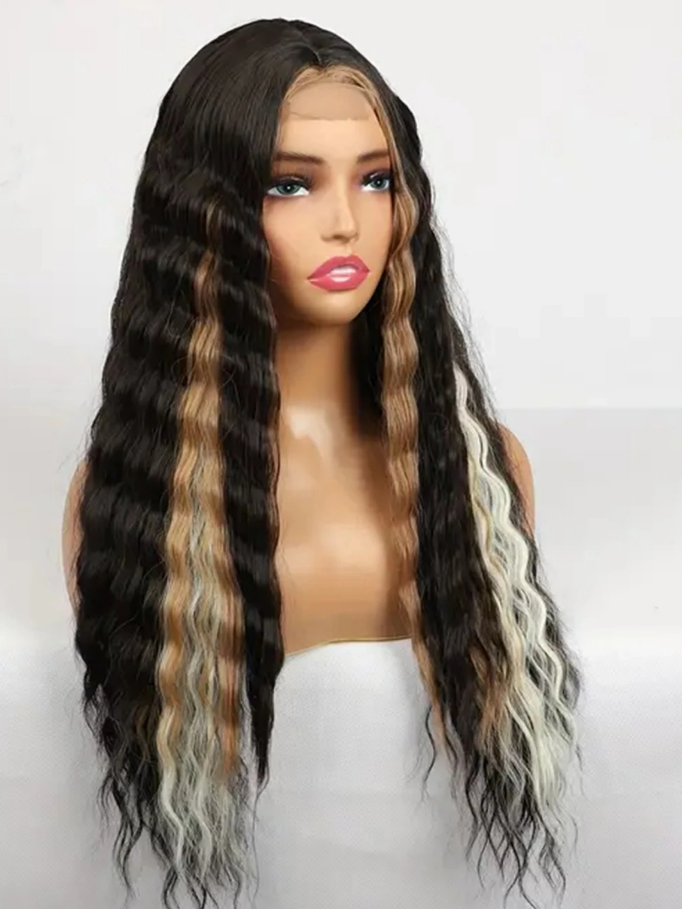 شعر مستعار مجعد اصطناعي مع ضوء أرجواني للنساء ، موجة عميقة طويلة ، تجعيد طبيعي ، تجعيد ، ظربان ، شريط ، دانتيل أمامي ، داي