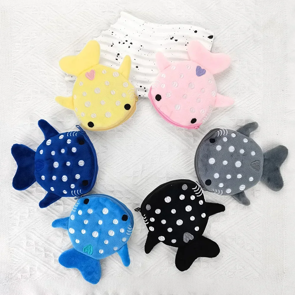 Fashion Cute Blue Shark Mini Whales Coin Purse Plush Zipper Coin Wallet Designer Women\'s Small Change Bag Key Earphone Pouch