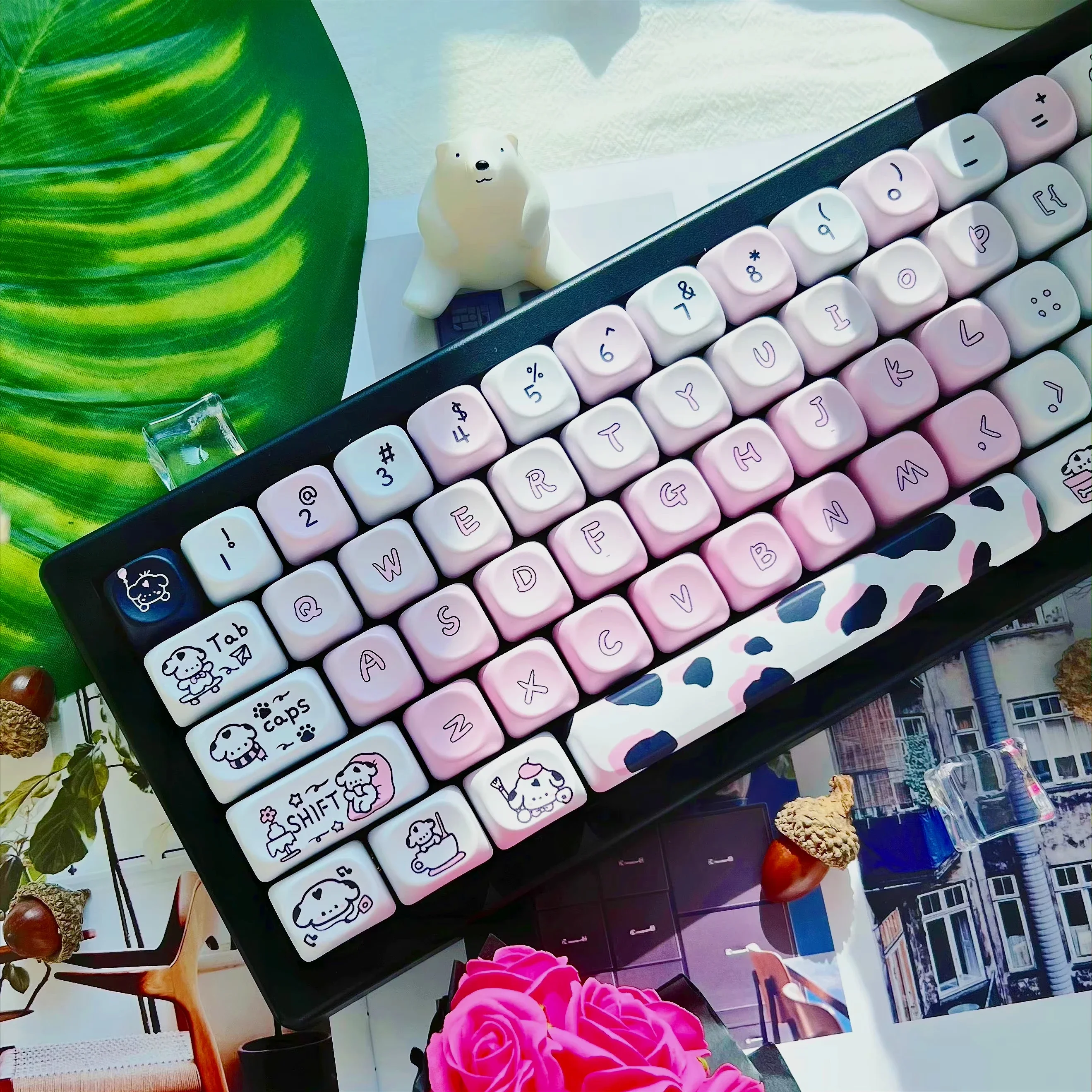 Spotted Puppy Keycaps Thermosublimation New MOA Cute Puppy Mechanical Keyboard Caps for 75 87 98 etc Keyboards