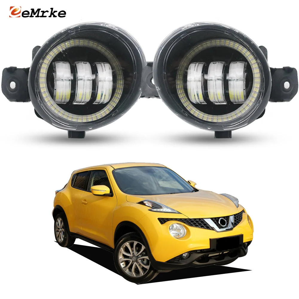 EEMRKE Led Fog Lights Assembly Driving + Angel Eyes DRL Ring PTF for Nissan Juke F15 Facelift 2015 2017 2017 2018 2019 Car Lamp