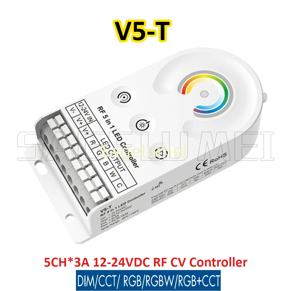 V5-T(WT) 5 in 1 WiFi Tuya APP LED Controller V5-T 2.4G RF CV Controller Skydance 5CH*3A for DIM/CCT/RGB/RGBW/RGB+CCT LED Strip