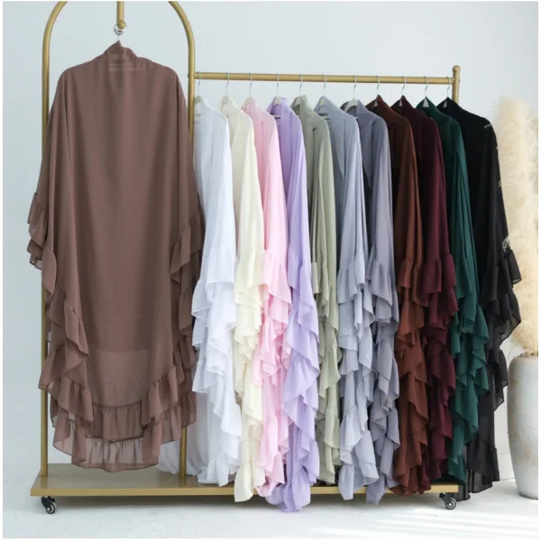 

Мусульманское однотонное длинное платье с рюшами по краям, свободная юбка А-образной формы, женская одежда, мода на Ближнем Востоке, темперамент, элегантная новинка 2026 г.