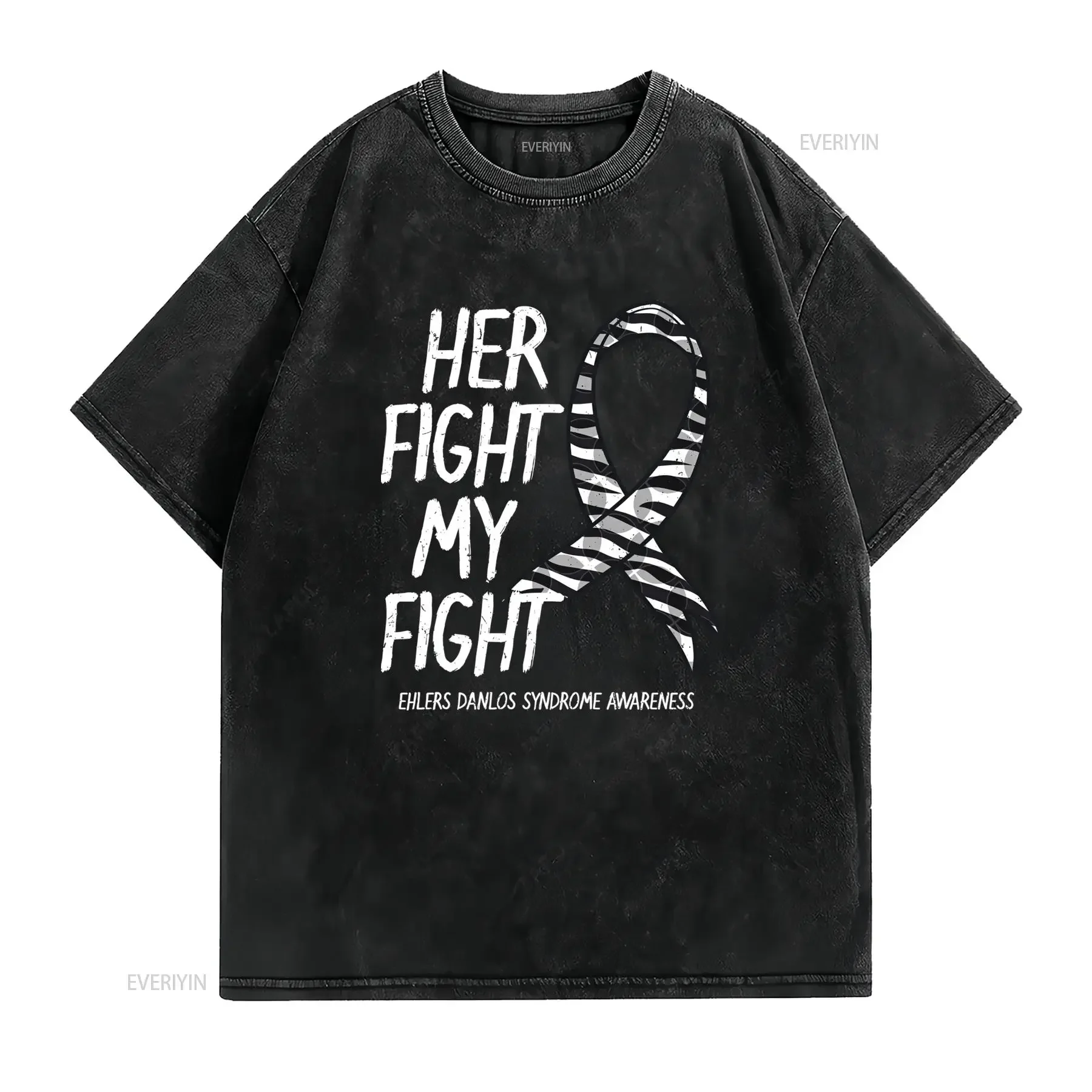 Her Fight Is My Ehlers Danlos Zebra Striped Eds T Shirt Casual Crew Neck Slight Stretch Fabric Regular Fit Print Pattern