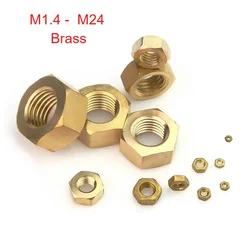 1-50pcs Brass Solid Hexagon Nuts For M1.4 M1.6 M2 M2.5 M3 M4 M5 M6 M8 M10 M12 M14 M16 M18 M20 M22 M24 Bolts