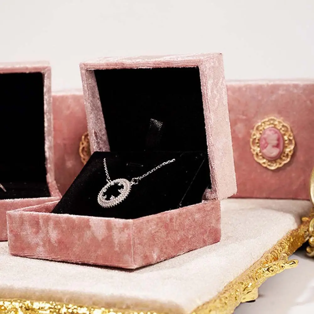 Soporte de anillo de boda, caja de embalaje de regalo rosa, organizador de joyas, caja de anillo de terciopelo rosa, caja de collar, caja de joyería, estuche de almacenamiento de anillo