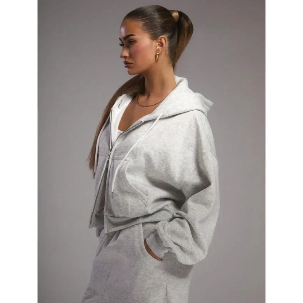 Women Double Zip Up Hoodie Cropped Sweatshirt Casual Fall 2026 Soft Breathable Comfy Flattering Daily Vacation Layering New