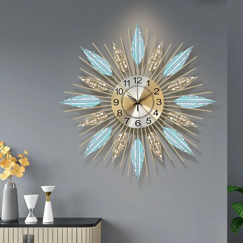 Automatic Light Luxury Wall Clock European Vintage Nordic Art Wall Clock Kitchen Room Unusual Hands Metal Horloge Home Decor