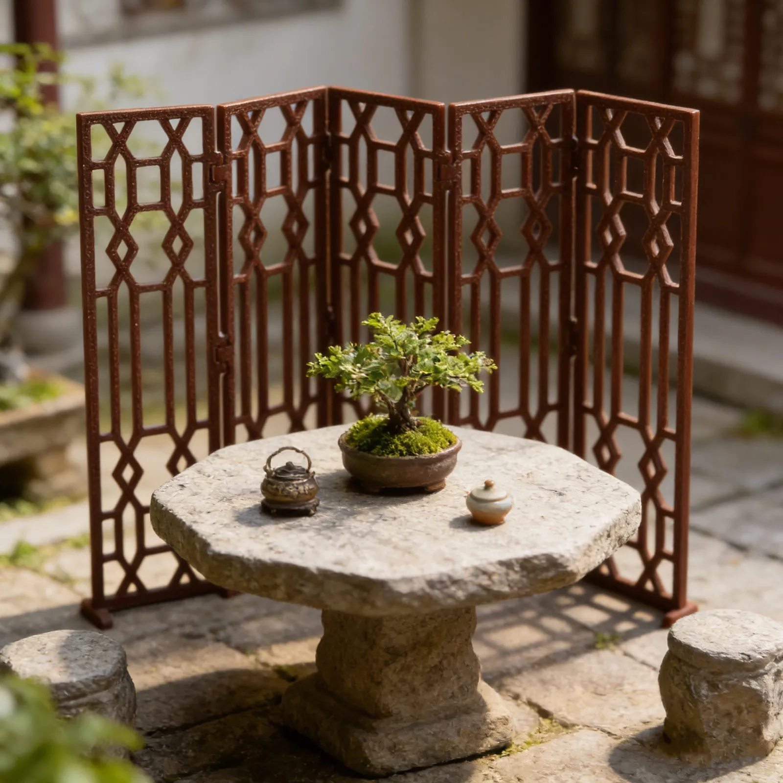 Mini Chinese Folding Screen 5.15x3.34x0.07 Vintage Mini Screen Desktop Decorative Partition Dollhouse Ornament Classic Style