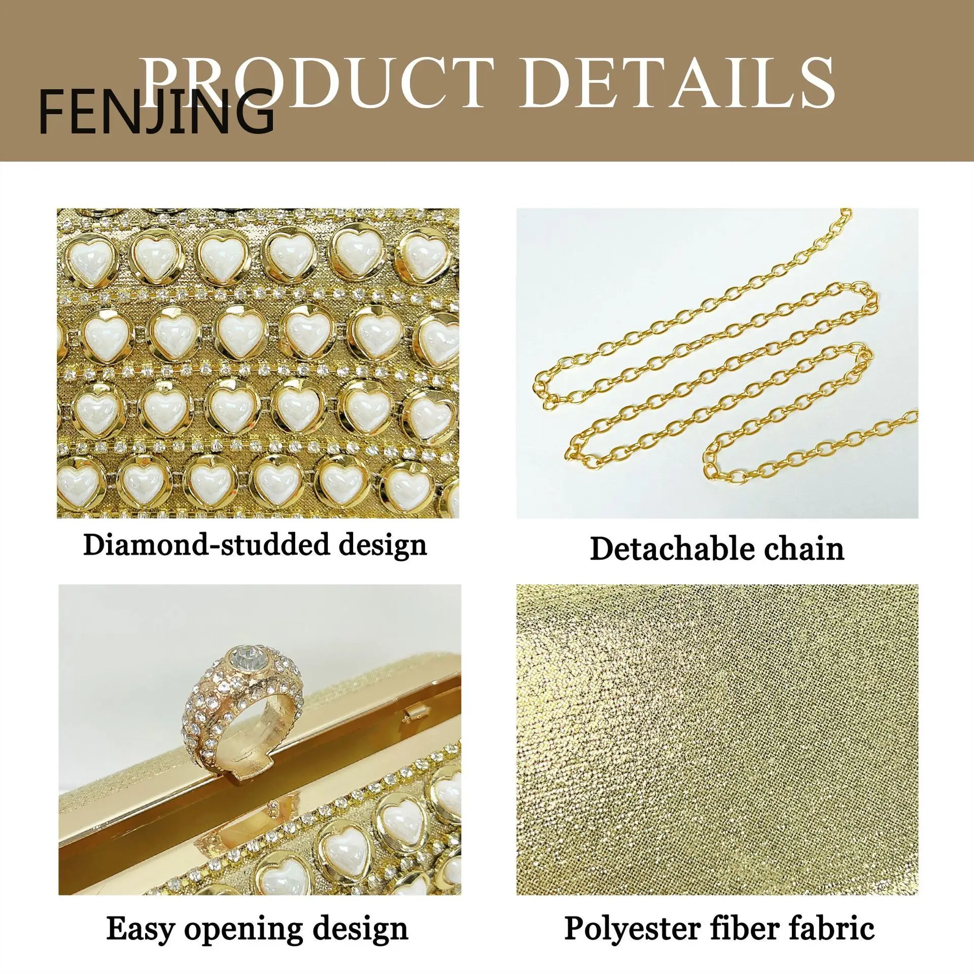 Women Luxury Rhinestone Heart Decor Clutch Bag Elegant Finger Ring Handle Evening Bag Wedding Party Shoulder Crossbody Handbag view 4