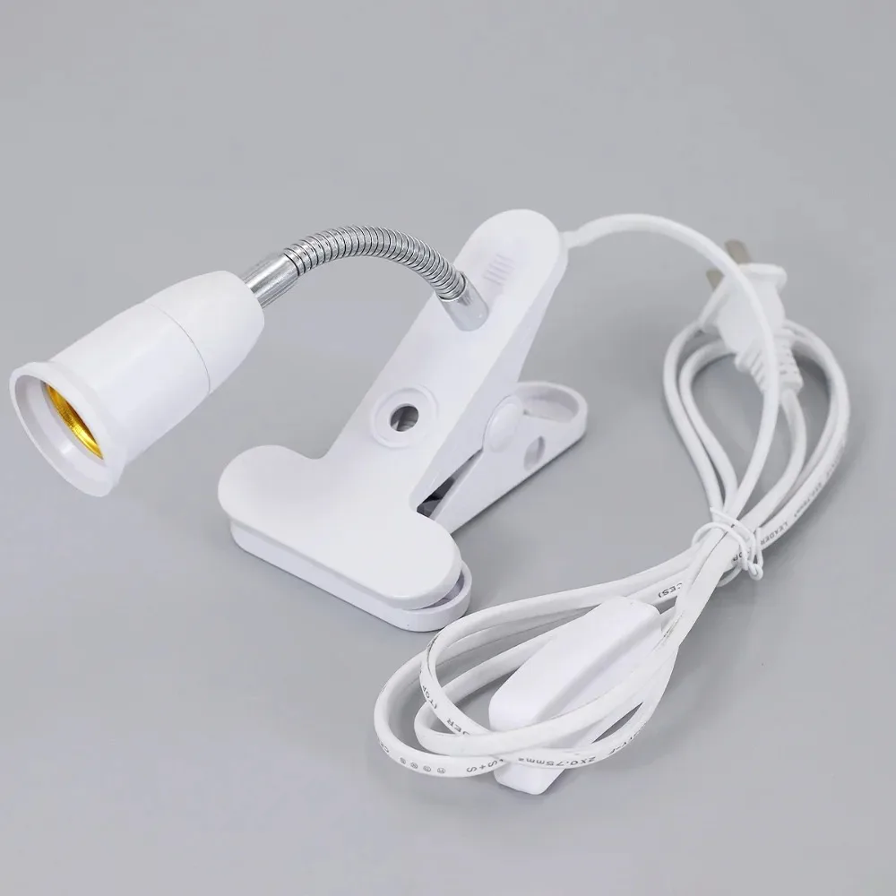 Flexible Aluminum Neck Clip Lamp Holder E26/E27 Clamp Light Fixture with ON/OFF Plug in Cord Desk Lamp Holder for Study Work
