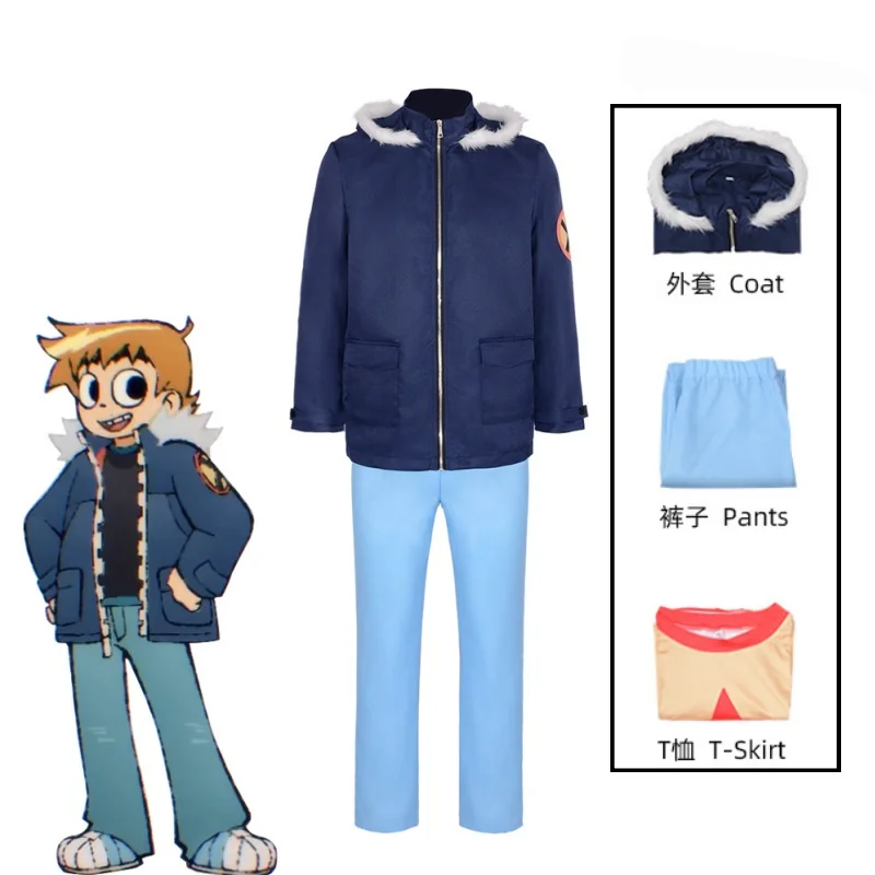 

Anime Scott Pilgrim Takes Off Scott Cosplay Costume Fantasia Adult Men Coat Pants Disguise Roleplay Outfit Halloween Carnival
