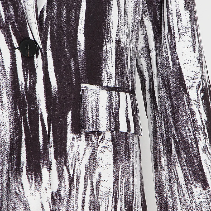 HKSH Autunno Nuove donne Design di nicchia Blazer stampato Tasche con bottone singolo Colletto rovesciato Elegante cappotto alla moda High Street HK9049