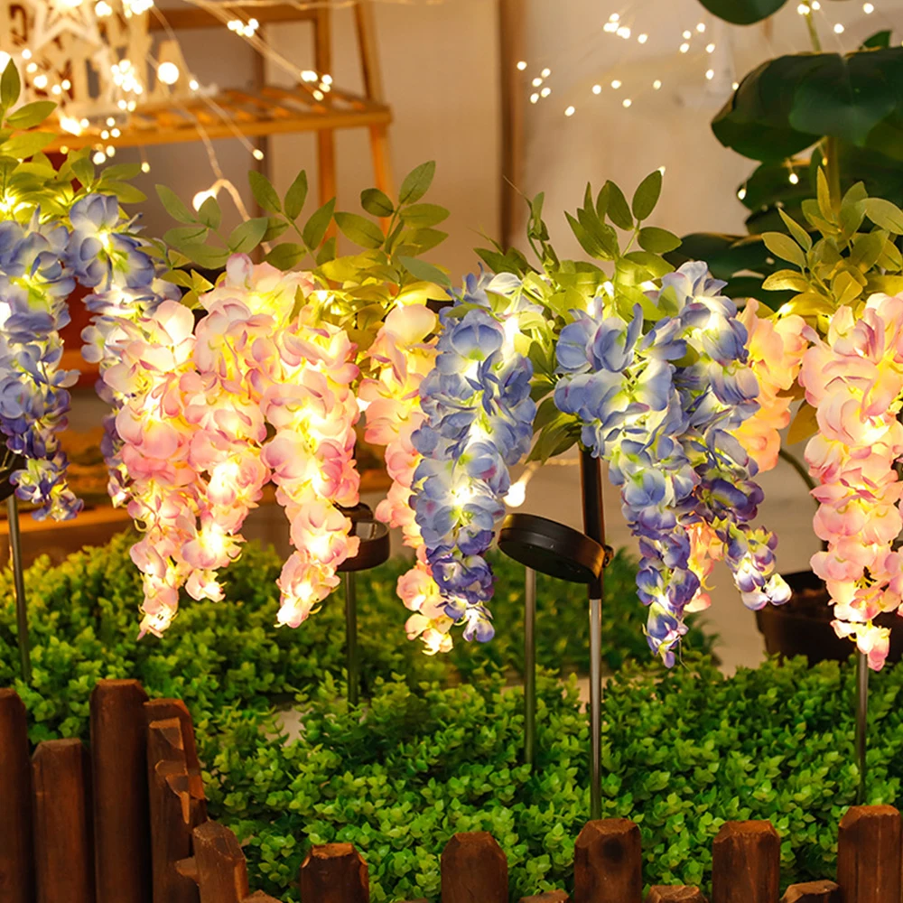 

2 шт. уличные солнечные фонари для искусственных цветов, солнечные цветы глицинии, садовые фонари, солнечные декоративные фонари, солнечные фонари для кольев