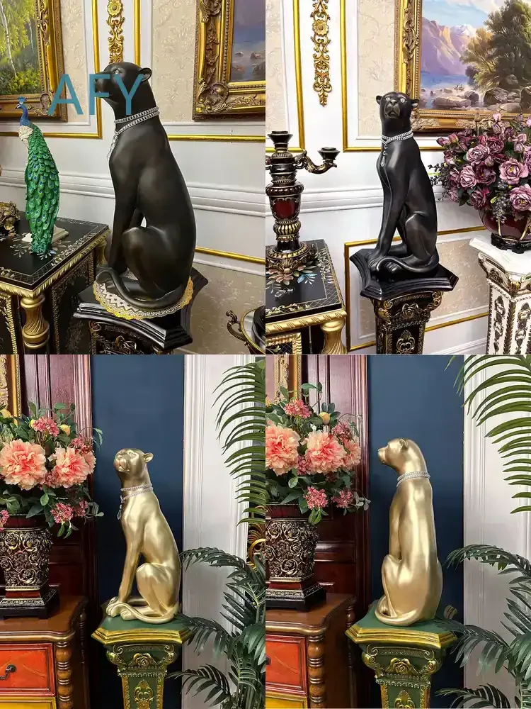 Black Leopard Sculpture for Modern Home Decor for Living Room Entrance for TV Cabinet for Hotel Villa Statue for Desktop