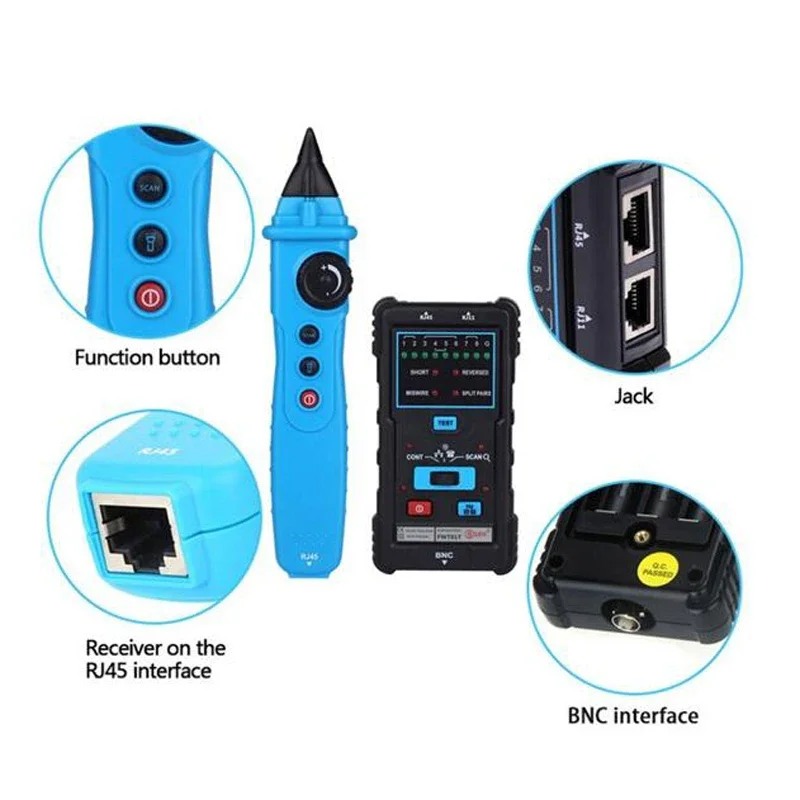 Portátil Ethernet LAN Rede Cable Tester, Linha Detector Finder, Fio Rastreador Telefone, Toner Tracer, LAN, RJ11 RJ45 Cat5 Cat6, FWT01