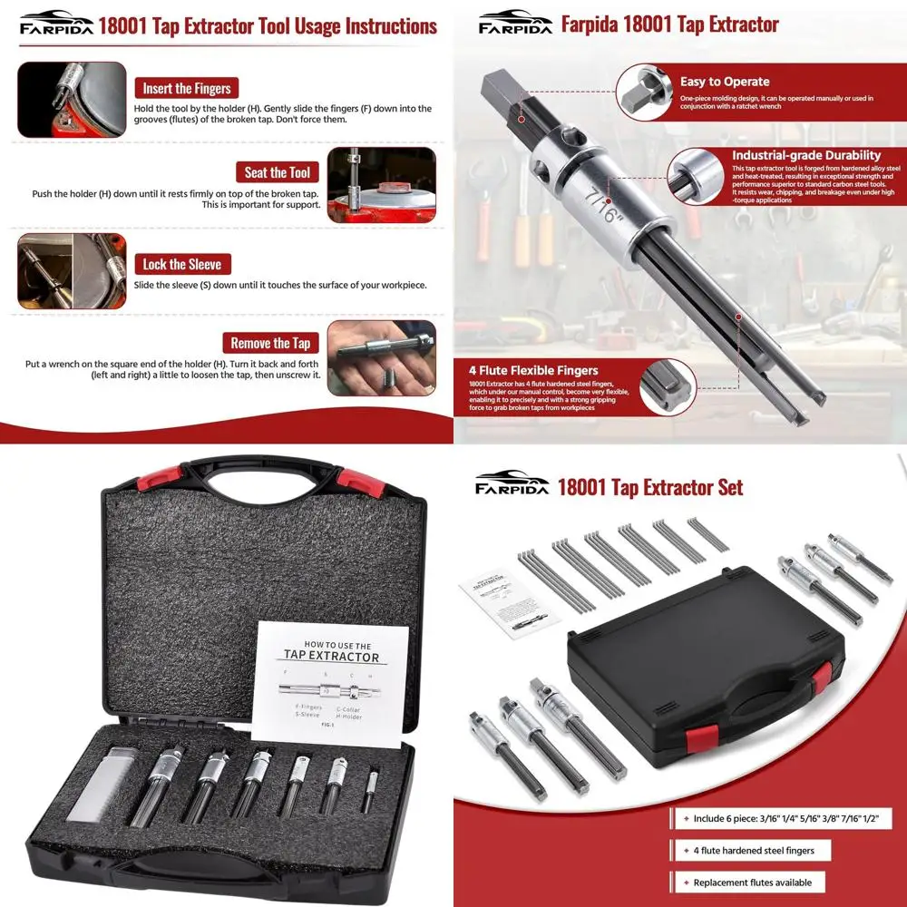 

Набор из 6 экстракторов для резьбы 3/16-1/2 с 4 канавками для удаления обломков резьбы в металле, дереве и пластике