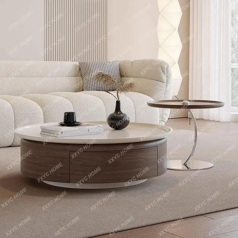AA minimalist coffee table round walnut leather art medieval light luxury living room household small apartment