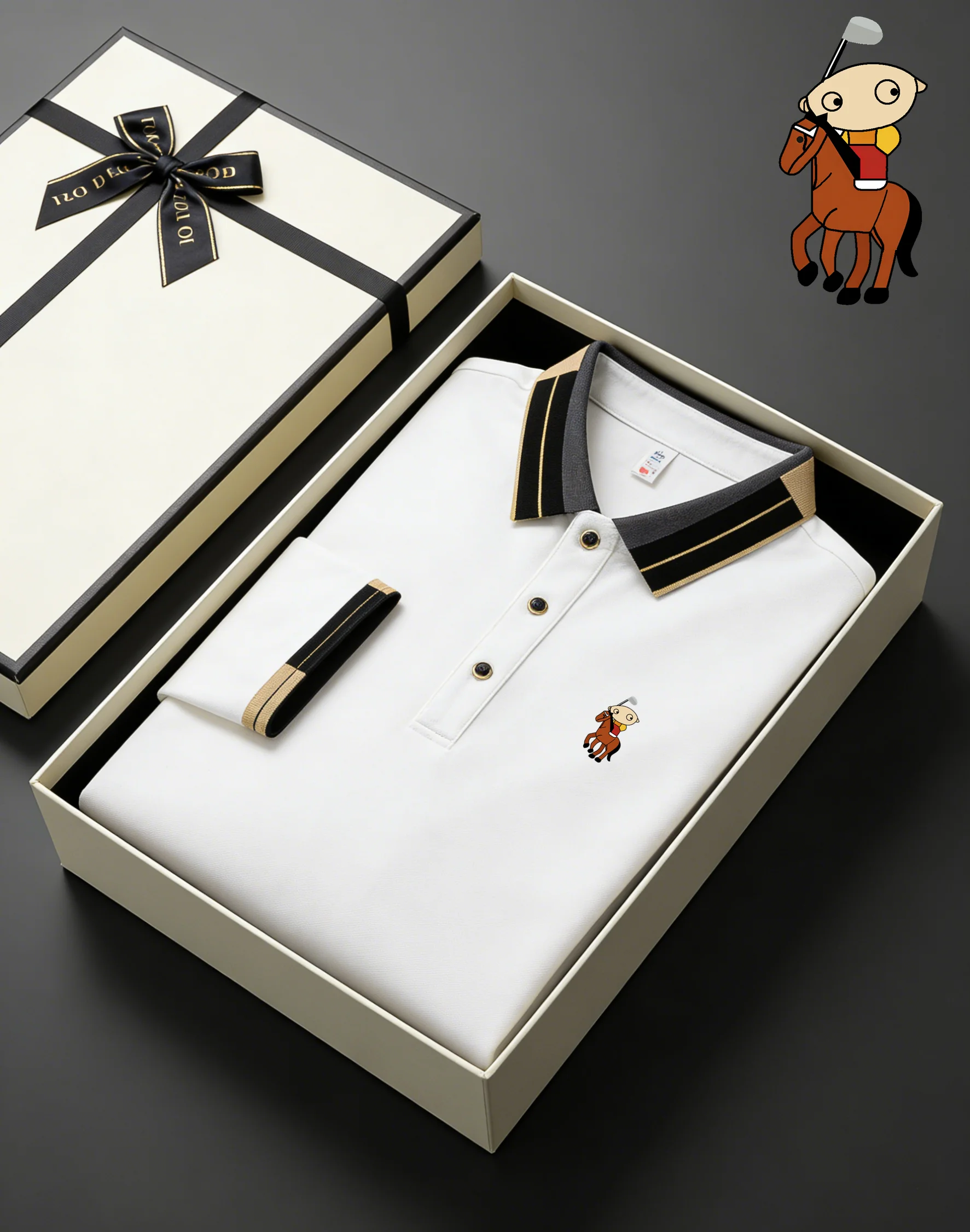 Polo Premium para Hombre con Emblema de Golf en Caja de Regalo, Cuello con Rayas en Contraste, Estilo Casual Elegante y Deportivo