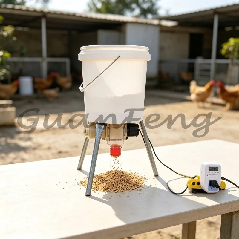 220V Intelligent Timing Poultry Pellet Feeder, Funnel‑Type Automatic Feeding Device for Chicken Duck Pigeon Cage Breeding Farm U