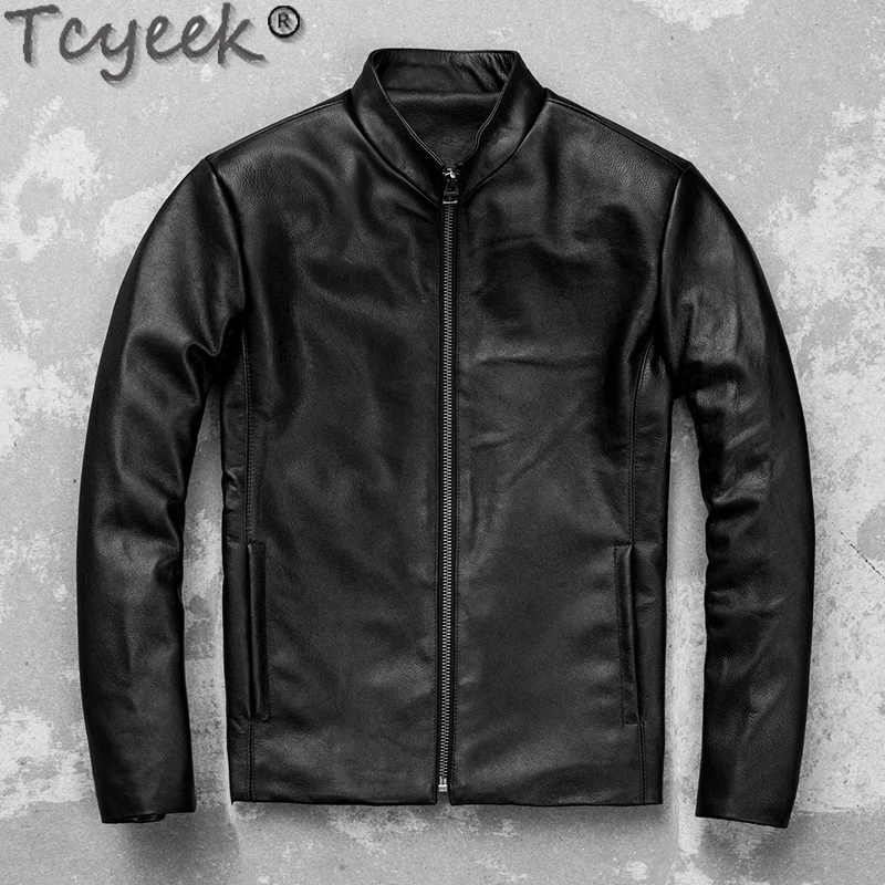 

Tcyeek Genuine Leather Jacket Men Top Layer Cowhide Coats Business Casual Leather Coat Autumn Winter Clothes Slim Fit Chaquetas