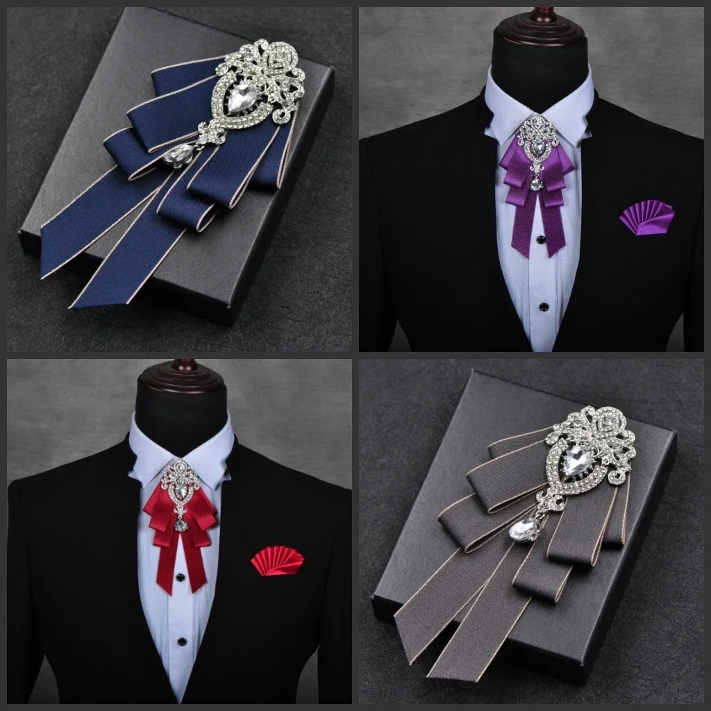 Luxury Wedding Bow Tie Brooch Set Concert Accessories Men's Women's Suit Shirt Collar Flower Corsage 3pcs Sets Handmade Jewelry - Image 5