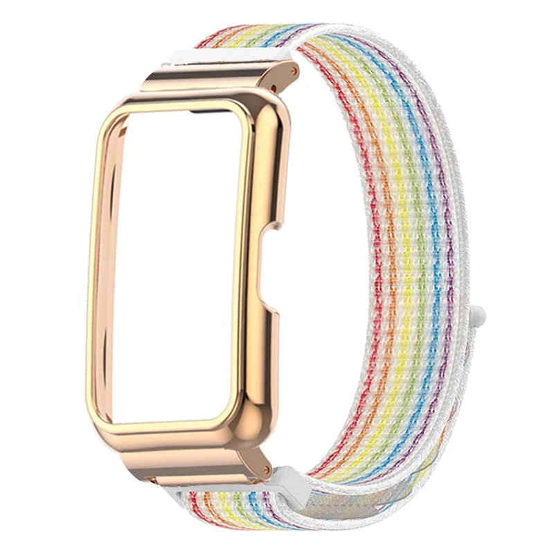 Pulseira de relógio inteligente para huawei banda 8, cinta de nylon + metal caso para honra banda 7 6 6 pro