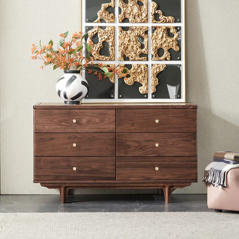 Black walnut six-chest cabinet, bedroom storage cabinet, all solid wood multi-functional bucket cabinet, retro furniture