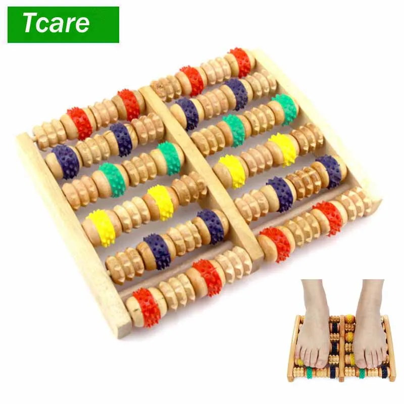 

Tcare 6 Row Wooden Foot Massager Roller Heath Therapy Acupressure Relax Massage Pain Stress Relief Shiatsu Roller Feet Massager