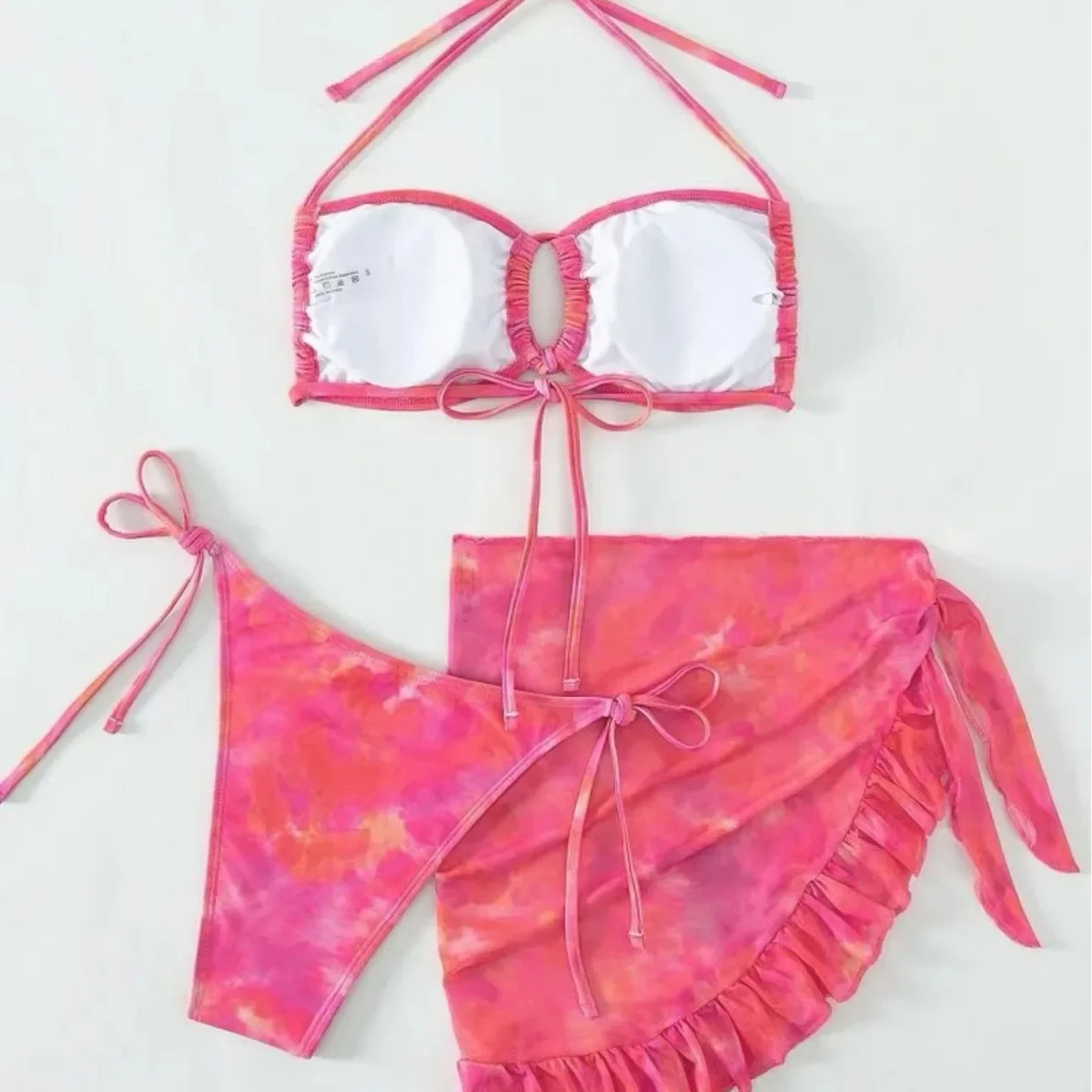 جديد مثير ثلاث قطع ملابس السباحة بيكيني الشاش الرقبة مع تنورة #4