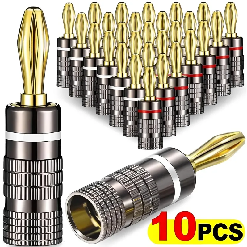 4mm Banana Plugs Brass Speaker Connectors with Dual Set Screws 4K Gold-plated Banana Plug for Theater A/V Receiver Amplifiers