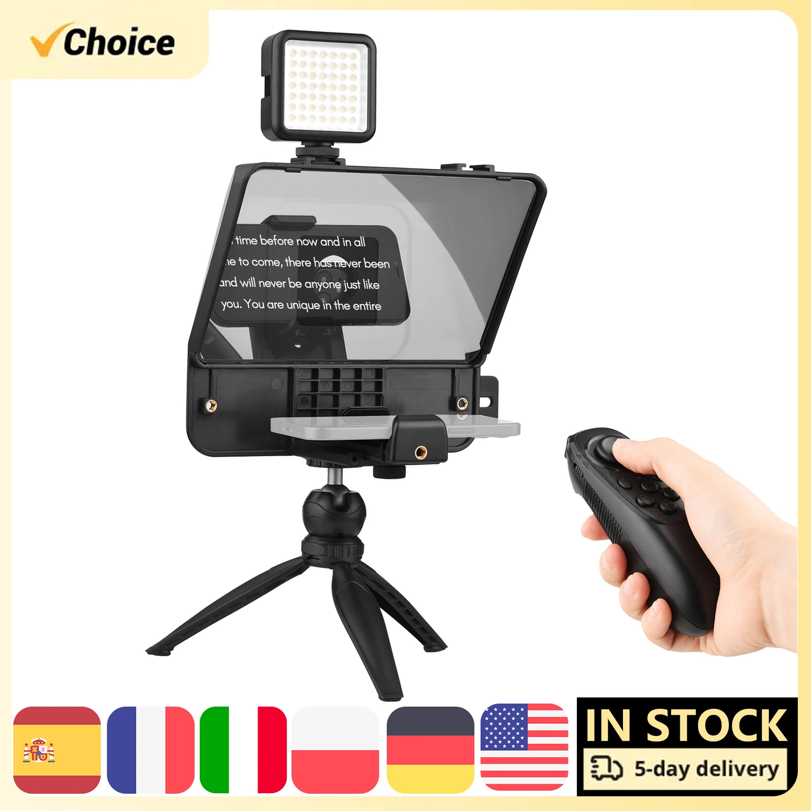 Andoer A10 Tragbare Smartphone DSLR Kamera Teleprompter Prompter Kit mit Telefon Halter LED Füllen
