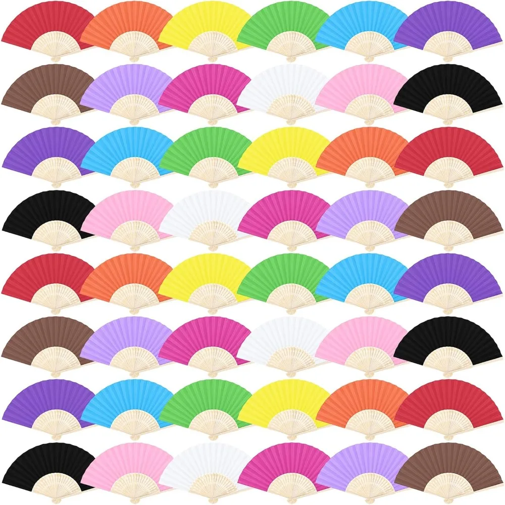

Aneco 48 шт. Ручные бумажные веера Бумажные складные веера с бамбуками для свадебного подарка, вечеринки, дома, DIY, многоцветные