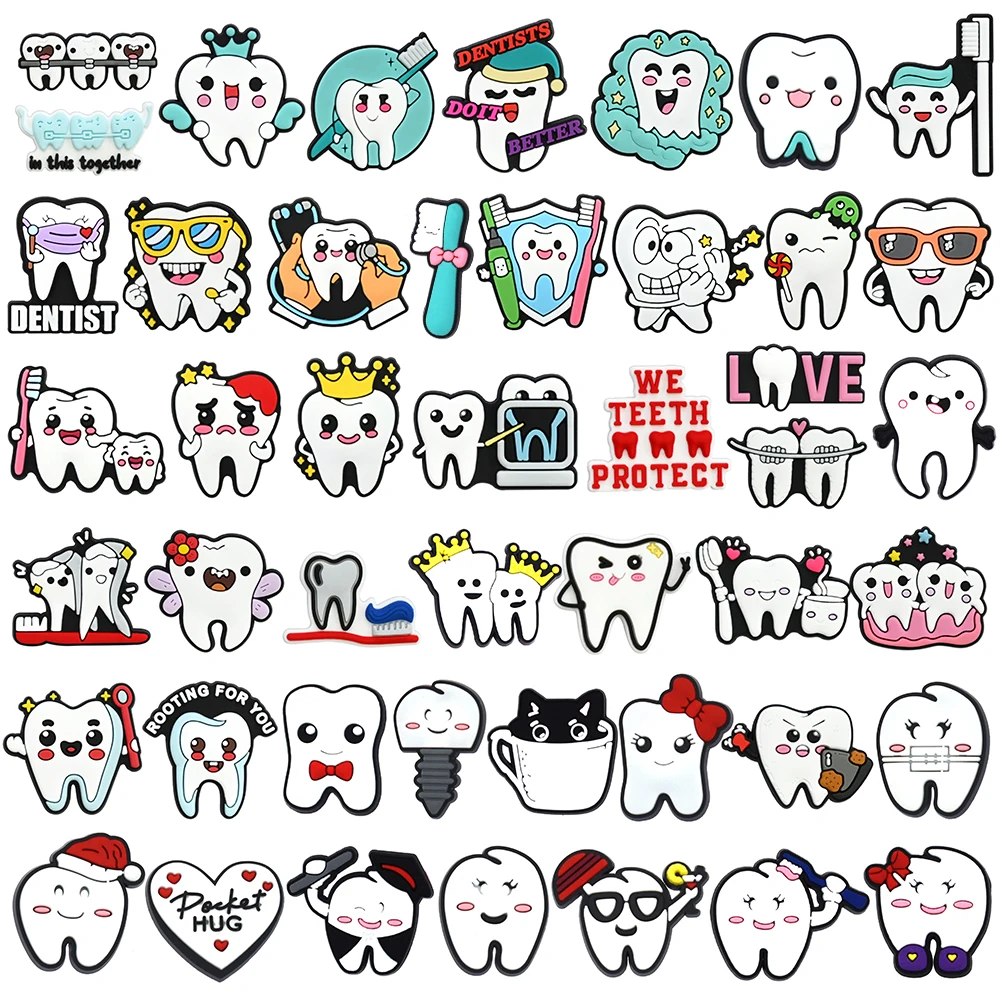 10-46pcs Dentist Protect Tooth Shoe Charms Funny Toothbrush Teeth Shoes Accessories for Clog Sandal Men Women Party X-mas Gifts