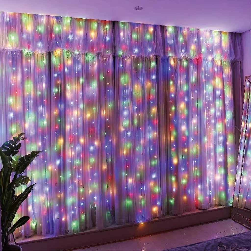 Amazon best-selling 3*3 copper wire LED curtain light USB remote control eight-function ice bar lamp Christmas holiday decoratio
