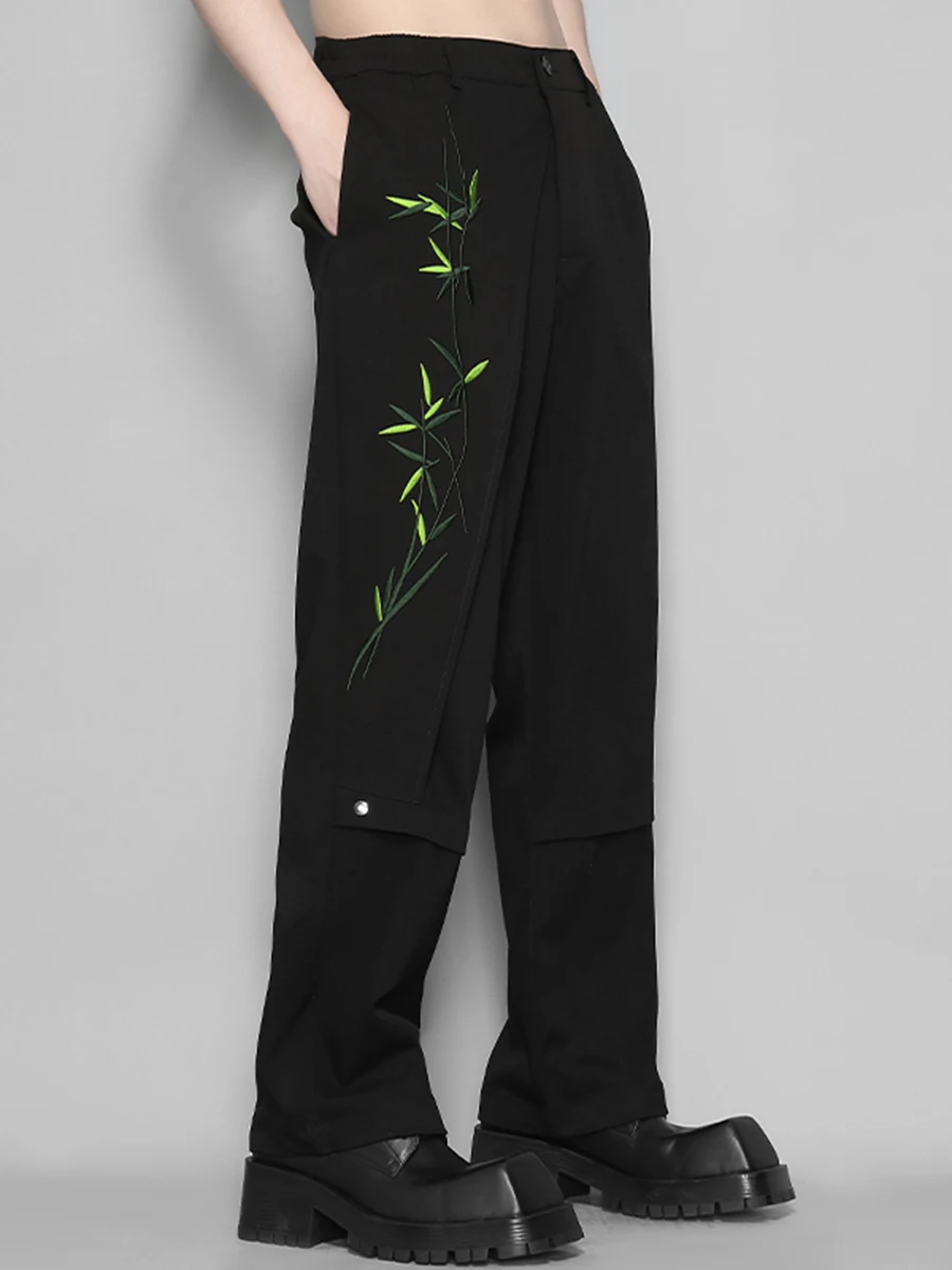 

Men's British Personality Plant Embroidery Straight Leg Casual Trousers men's Autumn Trend Pants