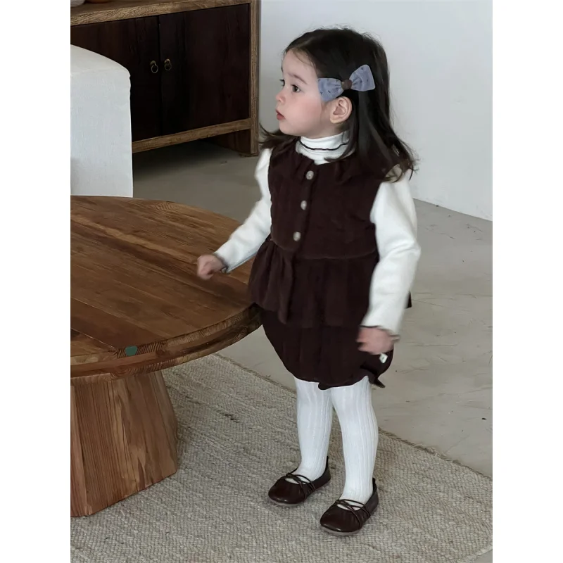 

Children's Winter Thickened Set Kids' Clothing Baby Clothes Winter Outfit Girls' Quilted Vest and Pants Two-Piece Set