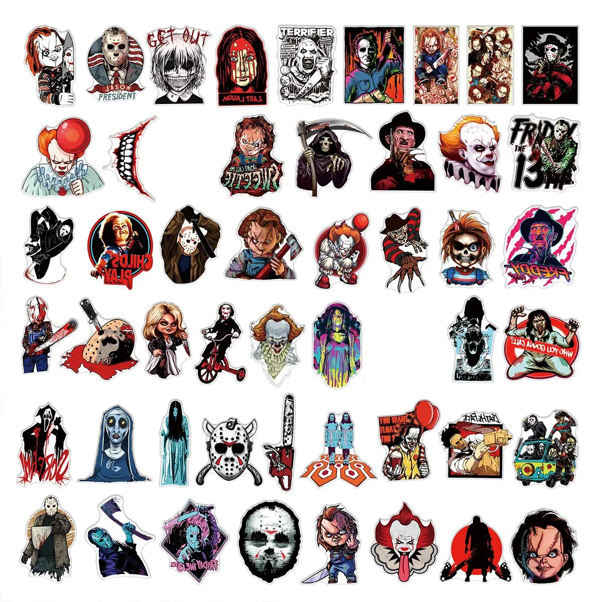 50/Pcs Horror Movie Character Stickers for Laptop Car Notebook Phone Case Bottle Fridge Graffiti Vinyl Decals Sticker Kid