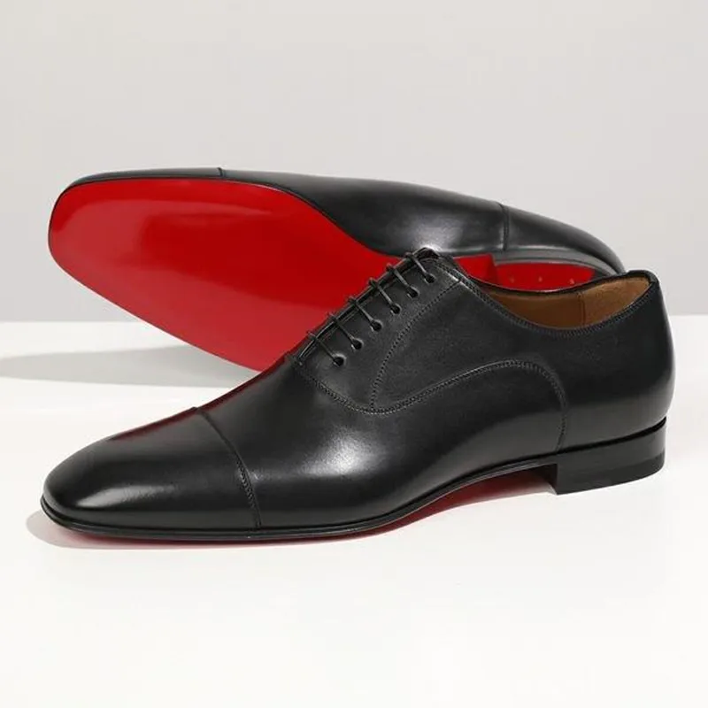 Zapatos de suela roja para hombre, calzado de boda con cordones y punta cuadrada, color negro y marrón