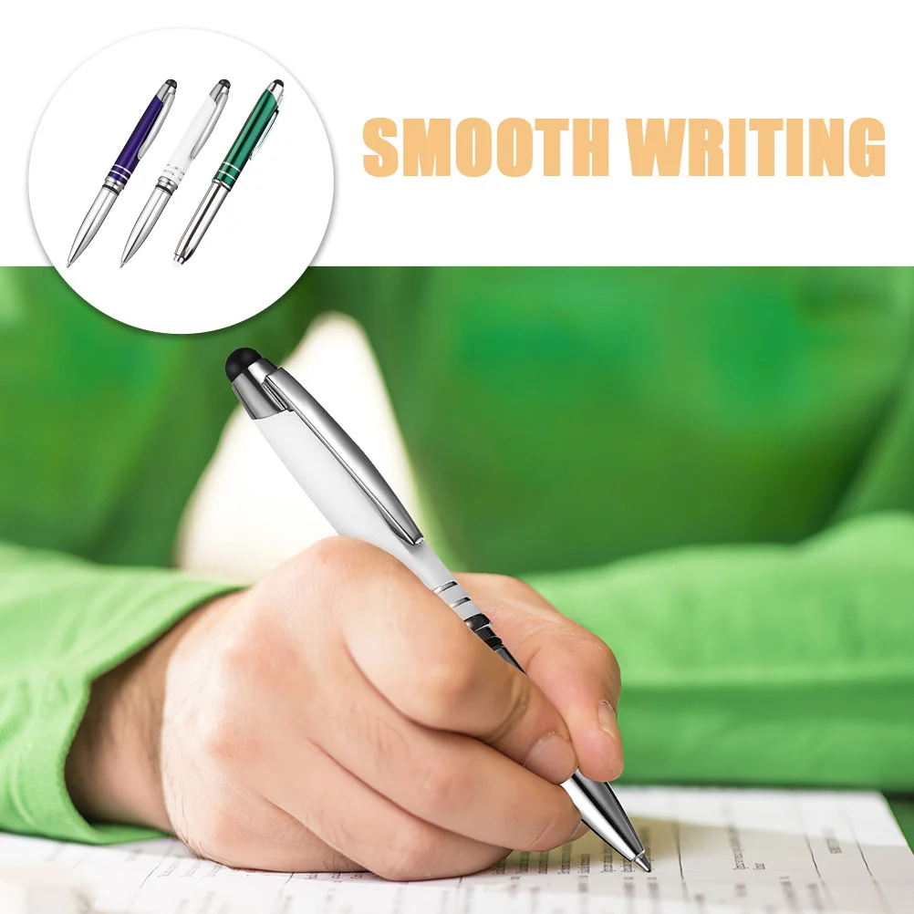 3 Pcs Touch Ballpoint Pen LED Light Pens Metal Triple Writing Lighted Tip Press Flashlight