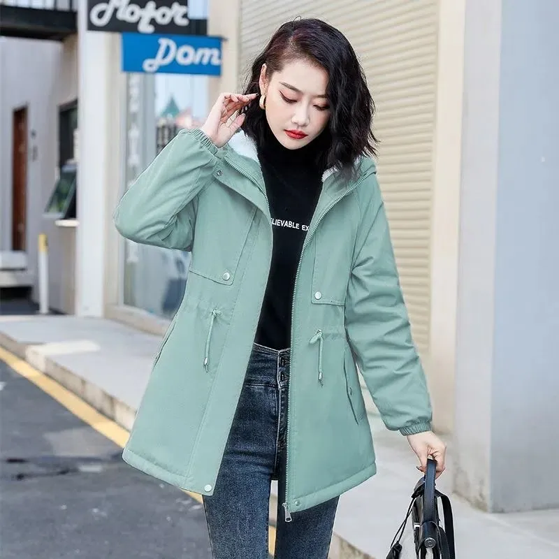 

Winter Jackets 2024Fashion New Thick Women Parkas Slim Cotton Coats Solid Trench Coat Warm Female Outwear Hooded Windbreake Tops