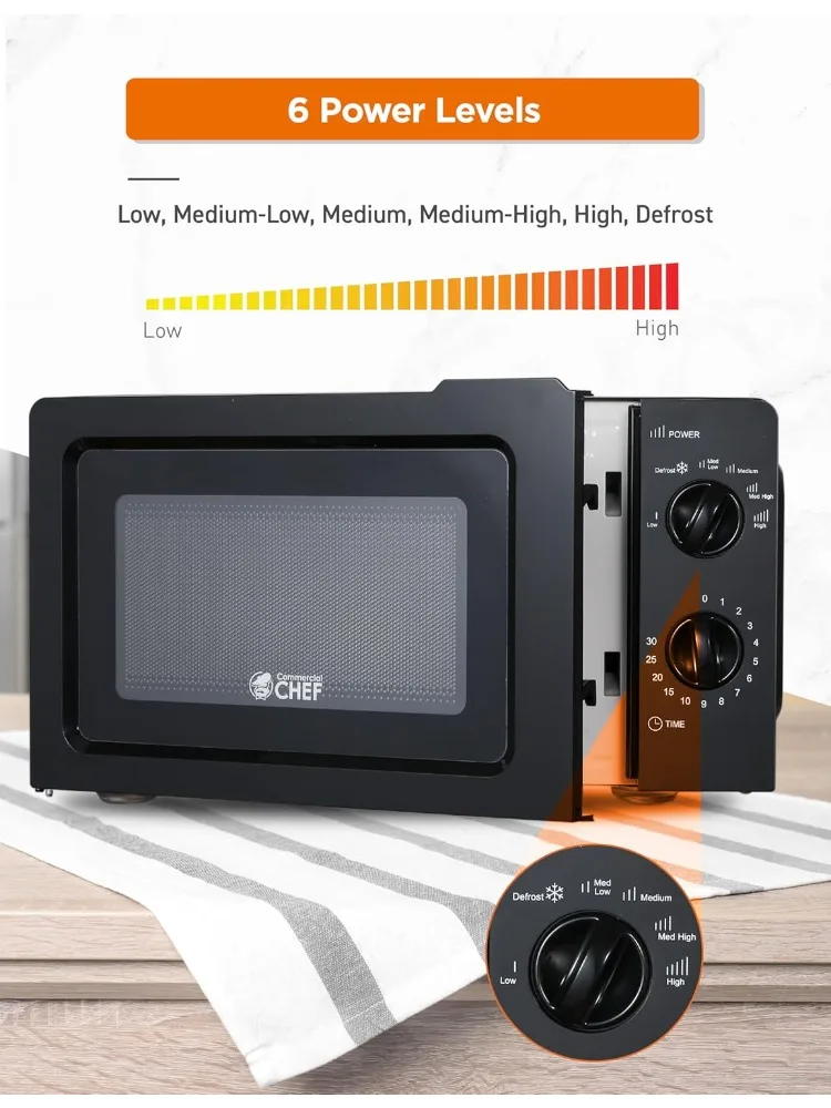 0.6 Cubic Foot Microwave with 6 Power Levels,with Grip Handle, 600W Countertop,with 30 Minute Timer and Mechanical Dial Controls