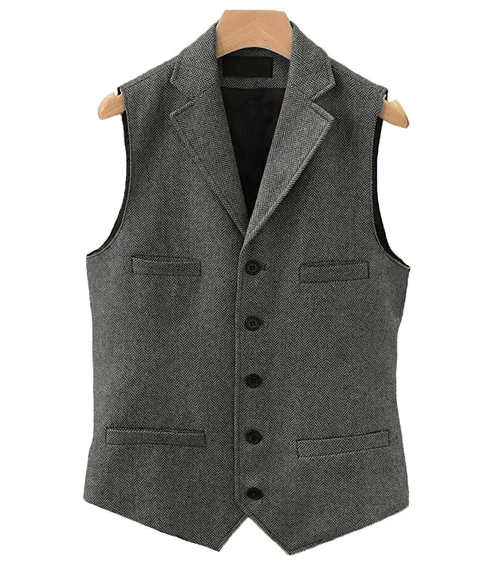 Vintage Vests Men's Waistcoat Suit Herringbone Tweed Vest Sleeveless Jacket Fashion Outerwear Plus Size XXL Spring Autumn Tops