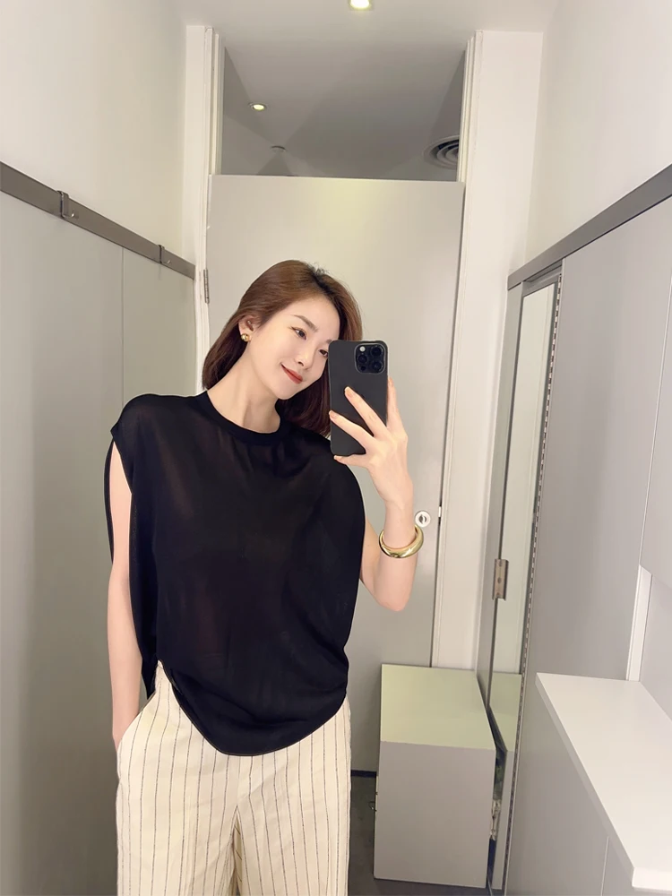 

Новая летняя женская трикотажная футболка свободного кроя с круглым вырезом и тонкими рукавами, гладкая, стройнящая, для повседневной носки