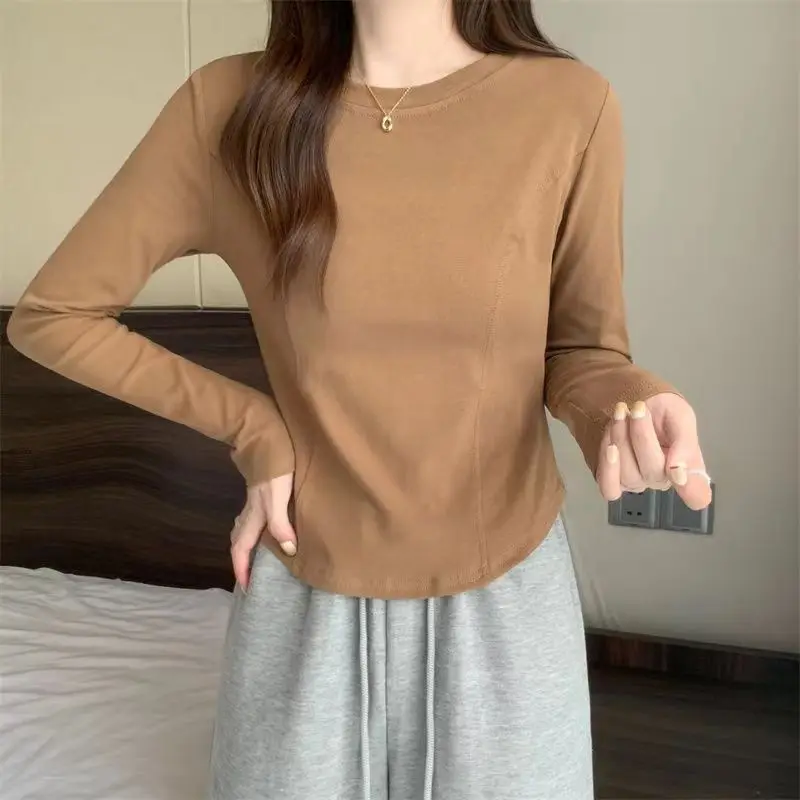 Autumn New Japanese and Korean Casual Long Sleeve Slim Fit Round Neck Underlay T-shirt