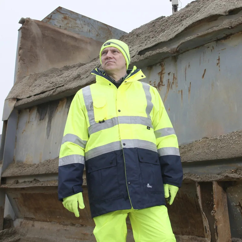 Ropa de trabajo de alta visibilidad de dos tonos, chaqueta reflectante, chaqueta impermeable para hombre, abrigo térmico de invierno a prueba de viento, ropa 5 en 1