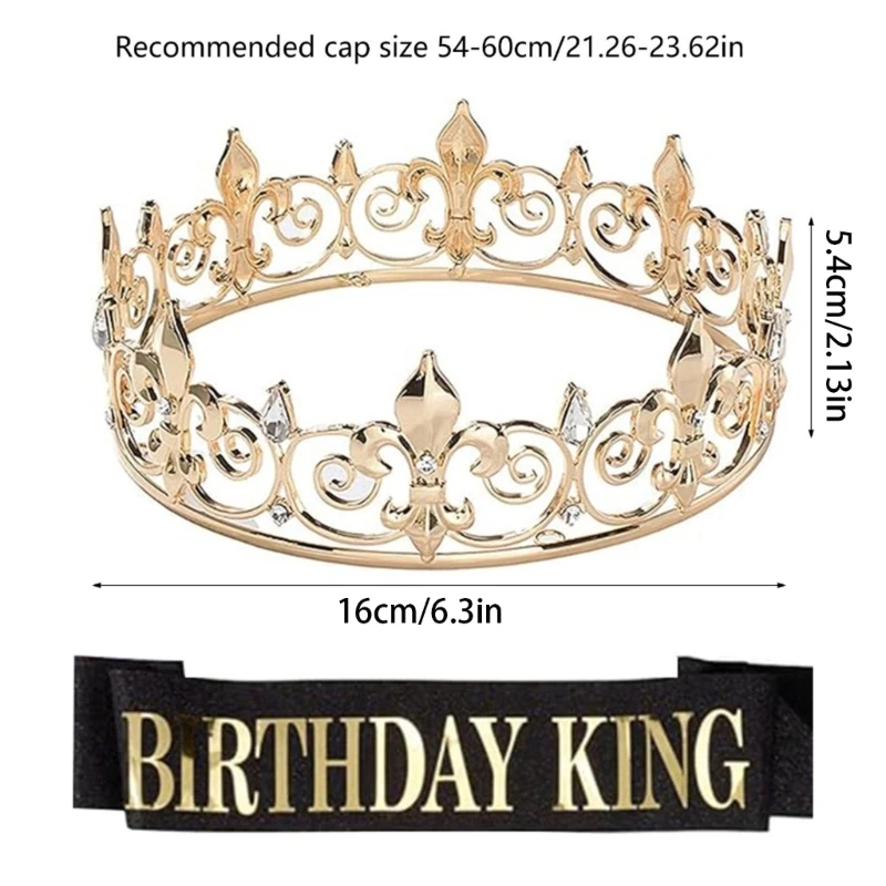 Birthday Sash & Rhinestones Set for Men Boy Birthday Celebration Birthday Party Wedding Accessory Crownpiece