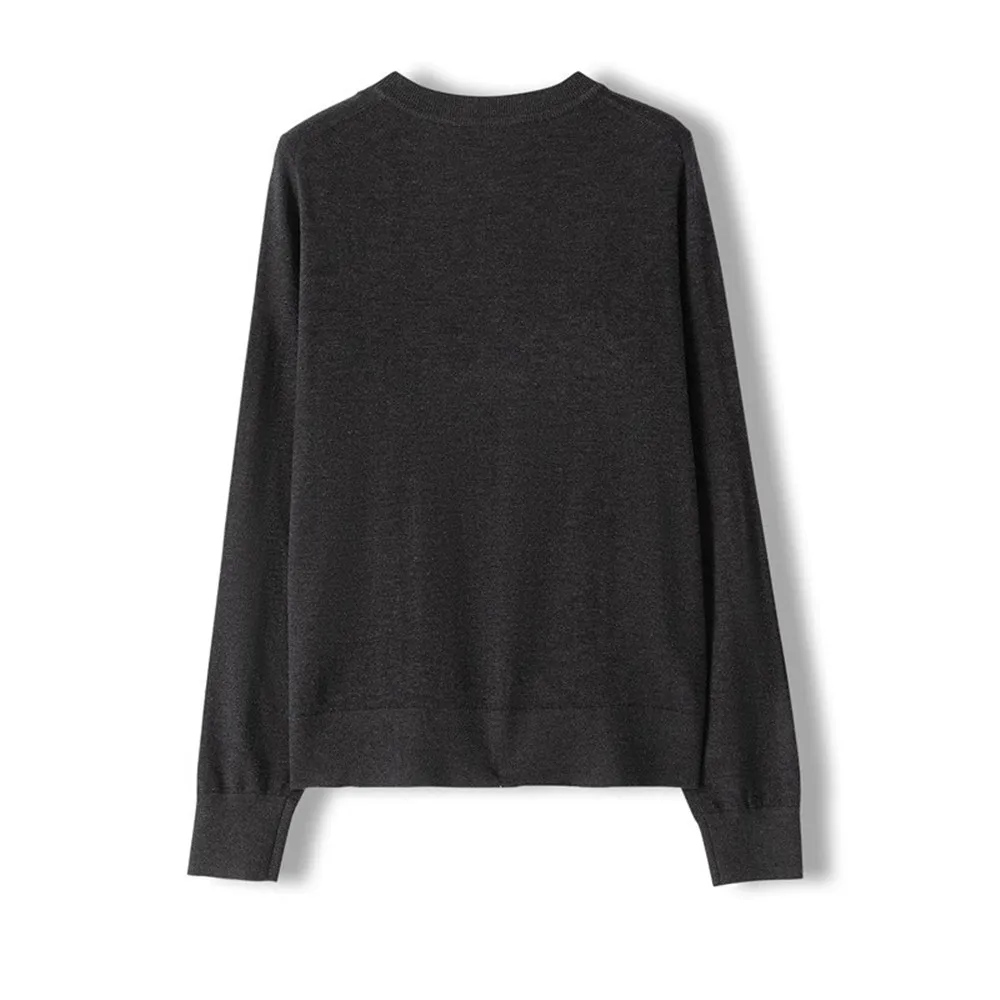 Cárdigan de punto de manga larga para mujer, mezcla de lana empalmada con cuello redondo, cadena de cuentas para uñas, novedad de Otoño de 25